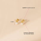 14k Gold Polished Drop Pearl Kids / Children's / Girls Earrings Safety Screw Back