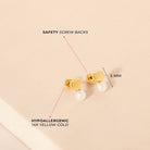 14k Gold Polished Drop Pearl Kids / Children's / Girls Earrings Safety Screw Back