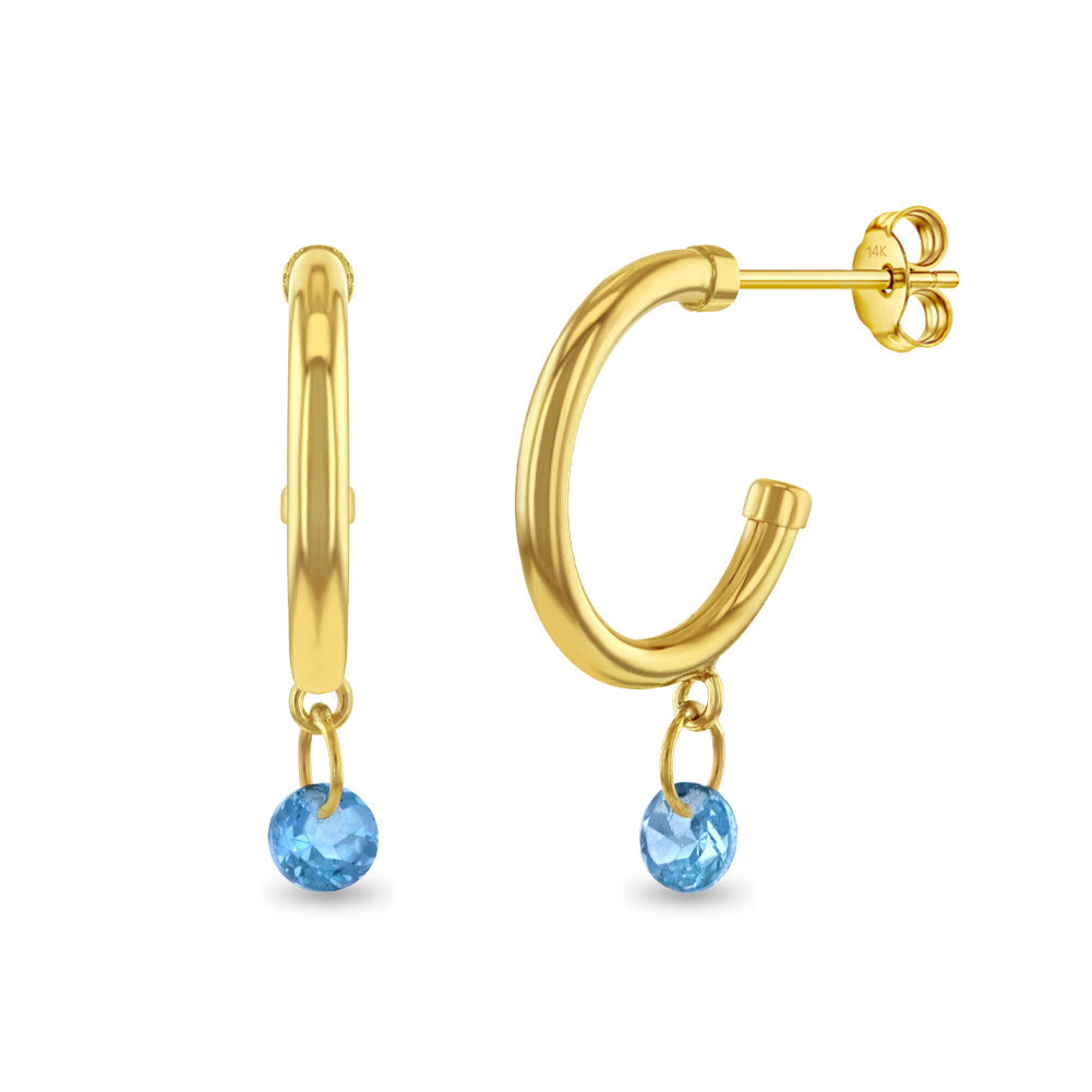 14k Gold Dainty Aquamarine Charm Preteen / Teen Earrings Safety Screw Back