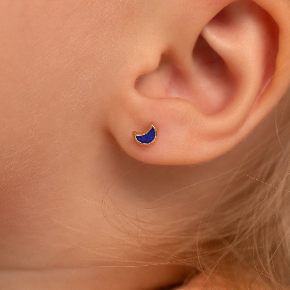 14k Gold Lapis Shaped Baby / Toddler / Kids Earrings Safety Screw Back