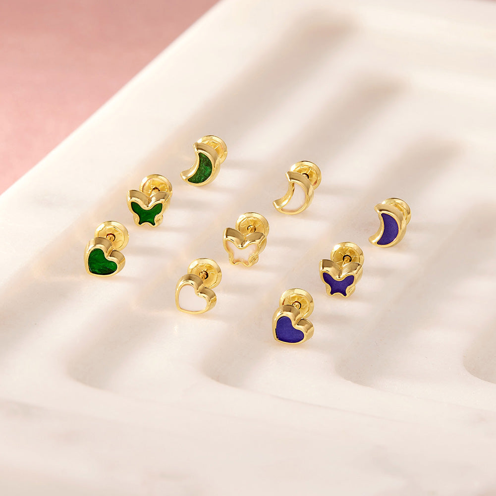 14k Gold Shaped Mother of Pearl Baby / Toddler / Kids Earrings Safety Screw Back