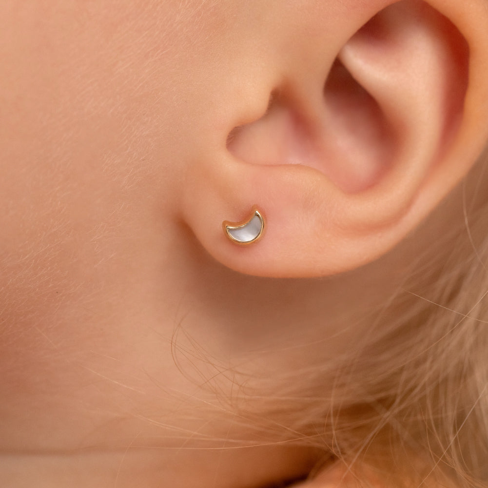 14k Gold Shaped Mother of Pearl Baby / Toddler / Kids Earrings Safety Screw Back