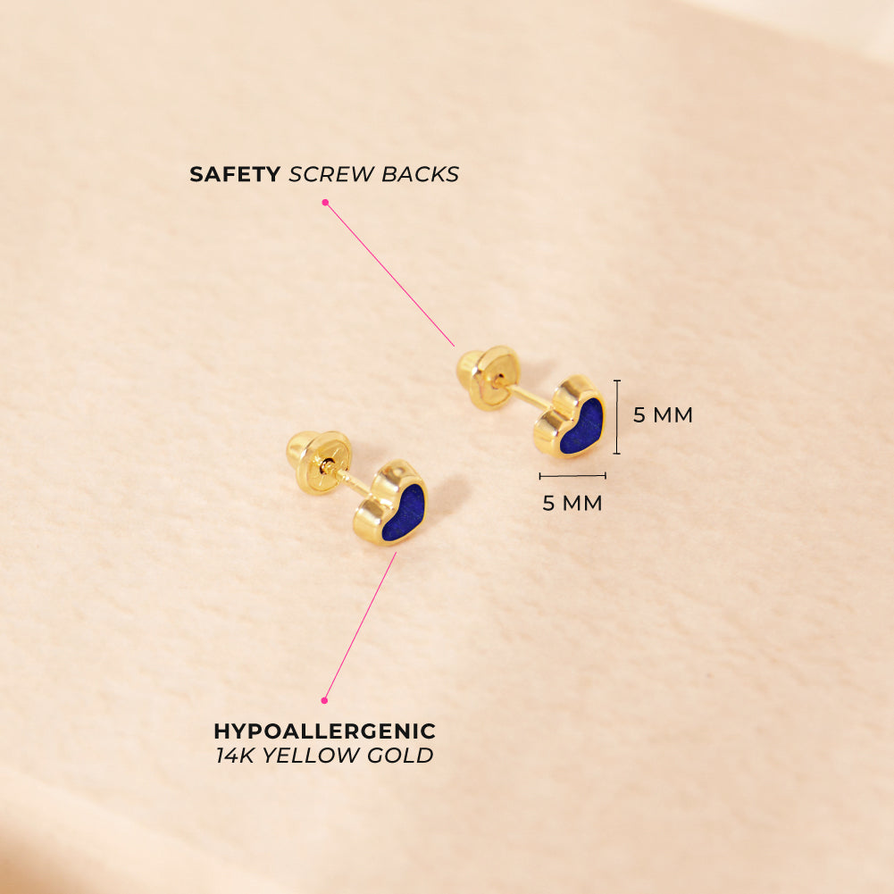 14k Gold Lapis Shaped Baby / Toddler / Kids Earrings Safety Screw Back