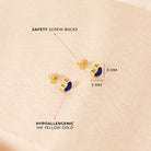 14k Gold Lapis Shaped Baby / Toddler / Kids Earrings Safety Screw Back