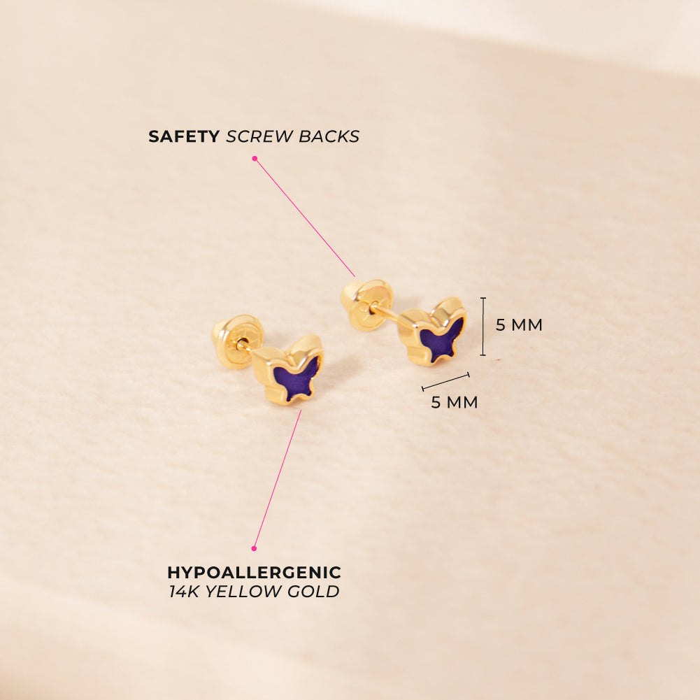 14k Gold Lapis Shaped Baby / Toddler / Kids Earrings Safety Screw Back