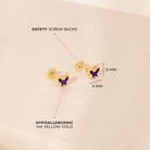 14k Gold Lapis Shaped Baby / Toddler / Kids Earrings Safety Screw Back