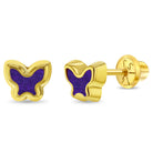 14k Gold Lapis Shaped Baby / Toddler / Kids Earrings Safety Screw Back