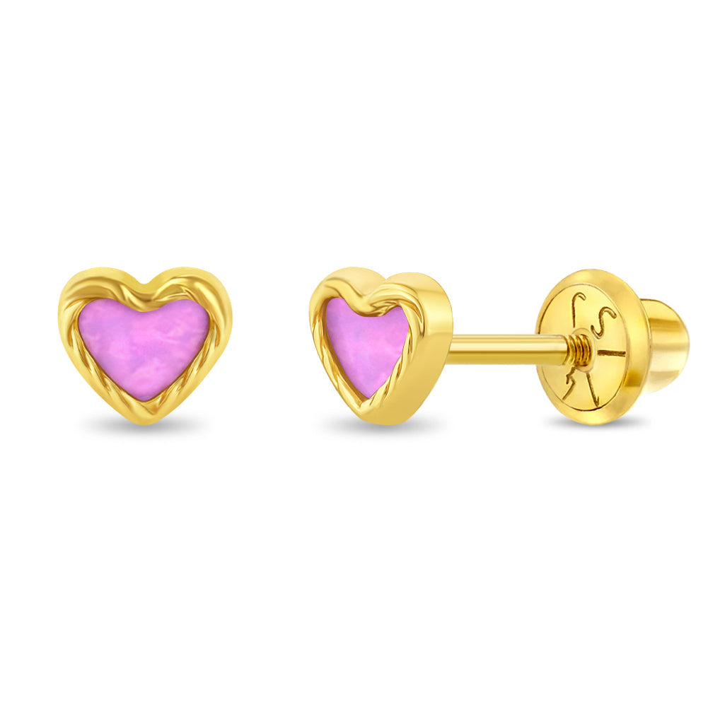 14k Gold Pretty in Pink Star Baby / Toddler / Kids Earrings Safety Screw Back