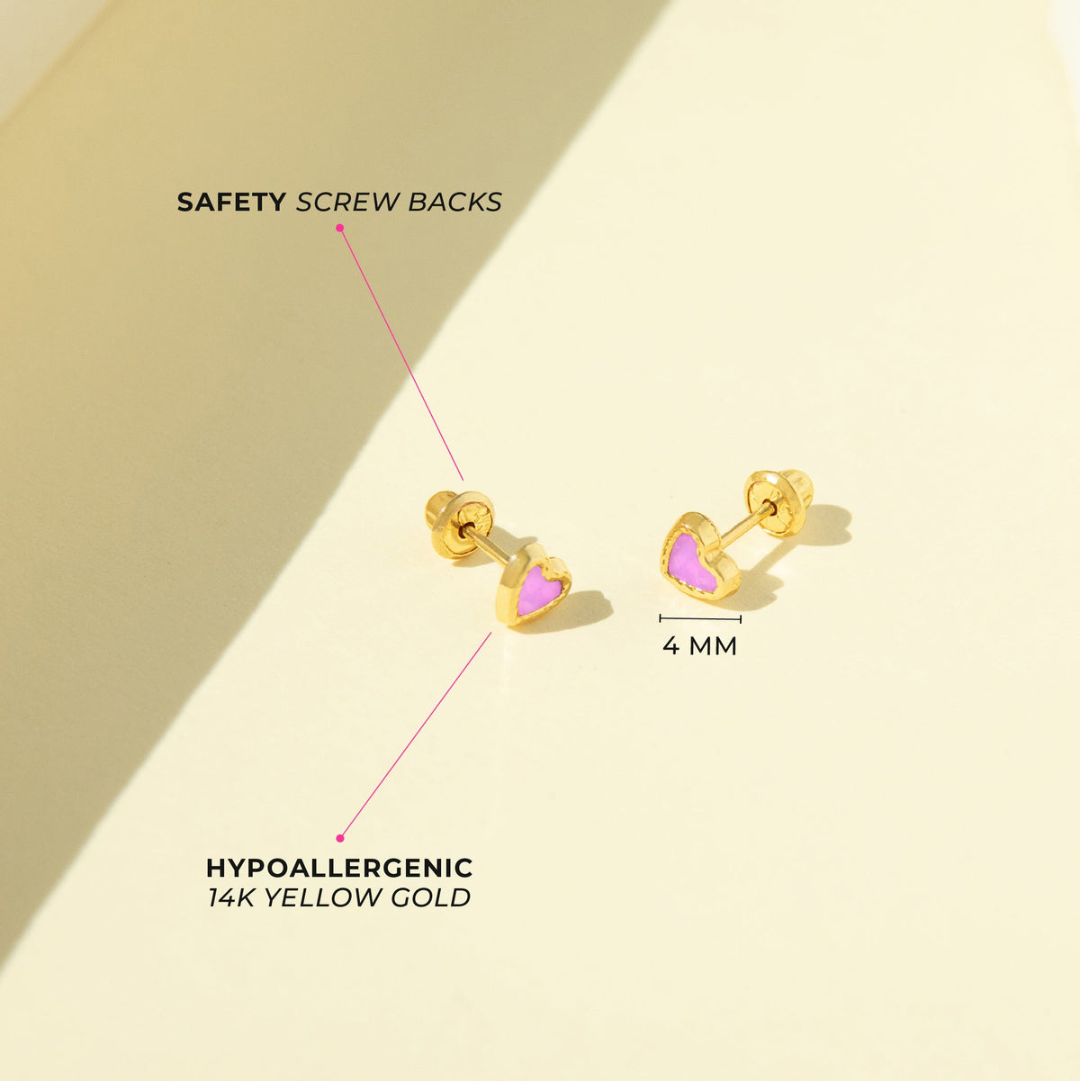 14k Gold Pretty in Pink Star Baby / Toddler / Kids Earrings Safety Screw Back