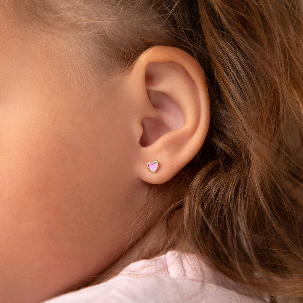 14k Gold Pretty in Pink Star Baby / Toddler / Kids Earrings Safety Screw Back