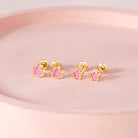 14k Gold Pretty in Pink Star Baby / Toddler / Kids Earrings Safety Screw Back
