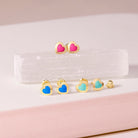 14k Gold Enamel Heart Kids / Children's / Girls Earrings Safety Screw Back
