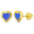 14k Gold Enamel Heart Kids / Children's / Girls Earrings Safety Screw Back