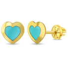 14k Gold Enamel Heart Kids / Children's / Girls Earrings Safety Screw Back
