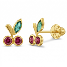 14k Gold Sparkling Cherries Kids / Children's / Girls Earrings Safety Screw Back