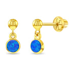 14k Gold Opal Dangle Kids / Children's / Girls Earrings Safety Screw Back