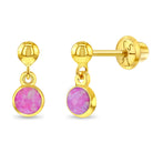14k Gold Opal Dangle Kids / Children's / Girls Earrings Safety Screw Back