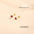 14k Gold 4 Prong Simulated Baby / Toddler / Kids Earrings Safety Screw Back