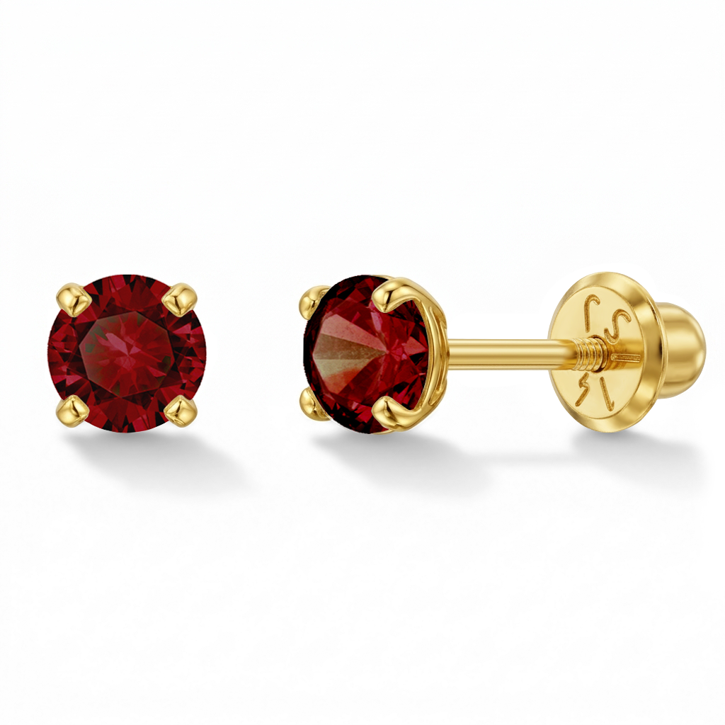 14k Gold 4 Prong Simulated Baby / Toddler / Kids Earrings Safety Screw Back