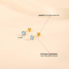 14k Gold 4 Prong Simulated Baby / Toddler / Kids Earrings Safety Screw Back