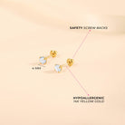 14k Gold 4 Prong Simulated Baby / Toddler / Kids Earrings Safety Screw Back