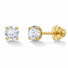14k Gold 4 Prong Simulated Baby / Toddler / Kids Earrings Safety Screw Back