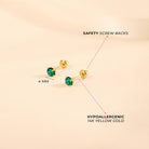 14k Gold 4 Prong Simulated Baby / Toddler / Kids Earrings Safety Screw Back