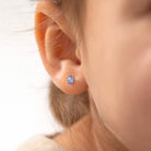 14k Gold 4 Prong Simulated Baby / Toddler / Kids Earrings Safety Screw Back