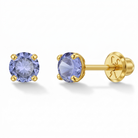 14k Gold 4 Prong Simulated Baby / Toddler / Kids Earrings Safety Screw Back