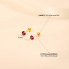 14k Gold 4 Prong Simulated Baby / Toddler / Kids Earrings Safety Screw Back
