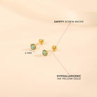 14k Gold 4 Prong Simulated Baby / Toddler / Kids Earrings Safety Screw Back