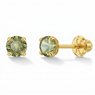 14k Gold 4 Prong Simulated Baby / Toddler / Kids Earrings Safety Screw Back