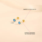14k Gold 4 Prong Simulated Baby / Toddler / Kids Earrings Safety Screw Back