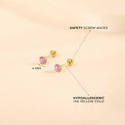 14k Gold 4 Prong Simulated Baby / Toddler / Kids Earrings Safety Screw Back