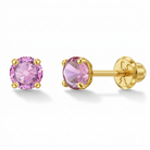 14k Gold 4 Prong Simulated Baby / Toddler / Kids Earrings Safety Screw Back