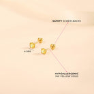 14k Gold 4 Prong Simulated Baby / Toddler / Kids Earrings Safety Screw Back