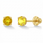 14k Gold 4 Prong Simulated Baby / Toddler / Kids Earrings Safety Screw Back