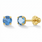 14k Gold 4 Prong Simulated Baby / Toddler / Kids Earrings Safety Screw Back