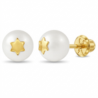 14k Gold Star Embedded Pearl Baby / Toddler / Kids Earrings Safety Screw Back