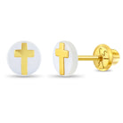 14k Gold Cross Mother of Pearl Baby / Toddler / Kids Earrings Safety Screw Back