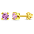 14k Gold 4 Prong CZ Solitaire 2-3mm Baby / Toddler / Kids Earrings Safety Screw Back