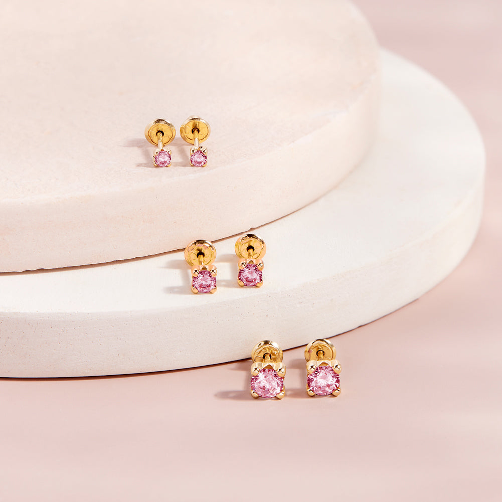 14k Gold 4 Prong CZ Solitaire 2-3mm Baby / Toddler / Kids Earrings Safety Screw Back