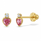 14k Gold Royal Heart CZ Kids / Children's / Girls Earrings Safety Screw Back