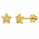 14k Gold Polished CZ Star Baby / Toddler / Kids Earrings Safety Screw Back