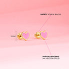 14k Gold Pink Heart Baby / Toddler / Kids Earrings Safety Screw Back Enamel