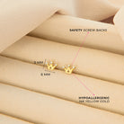 14k Gold 3 Point CZ Crown Baby / Toddler / Kids Earrings Safety Screw Back