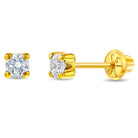 18k Gold 4 Prong CZ Solitaire 2-5mm Baby / Toddler / Kids Earrings Safety Screw Back