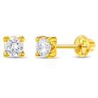 18k Gold 4 Prong CZ Solitaire 2-5mm Baby / Toddler / Kids Earrings Safety Screw Back