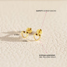 18k Gold Mother of Pearl Heart Baby / Toddler / Kids Earrings Safety Screw Back Bezel