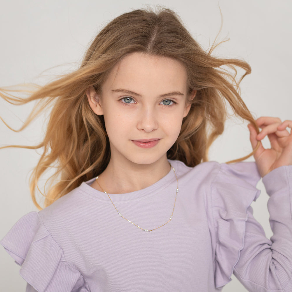 14k Gold Double 3mm Freshwater Cultured Pearls 16" Kids / Teen Necklace